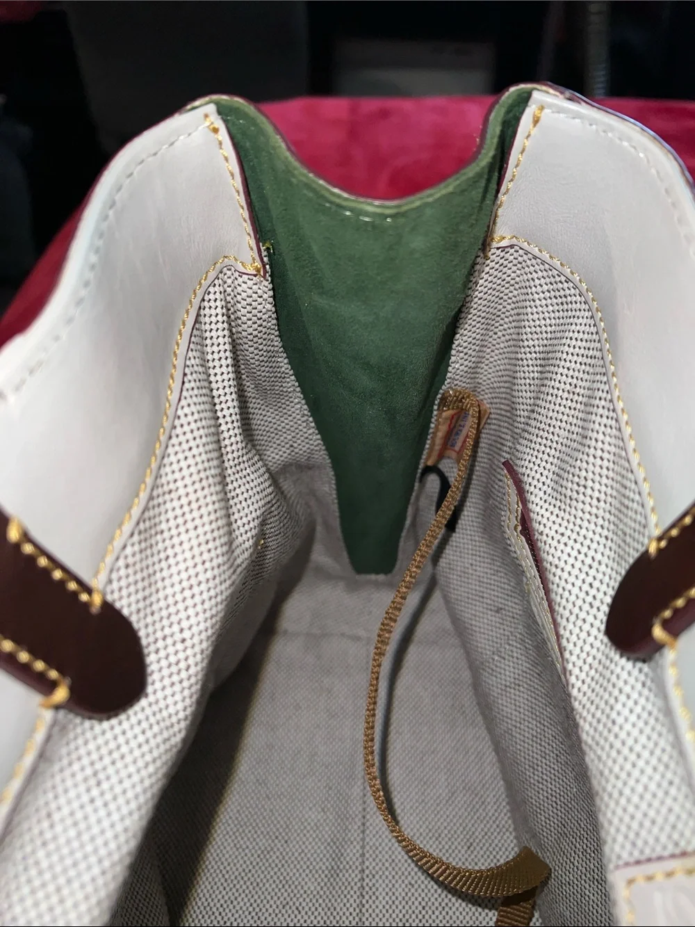 Dooney & Bourke Cream Leather Shoulder Bag with Brown Strap Accents